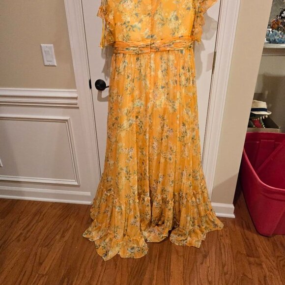 Mac Duggal Flounce Sleeve Floral Maxi Dress in Yellow Multi Size 14 - Picture 7 of 15